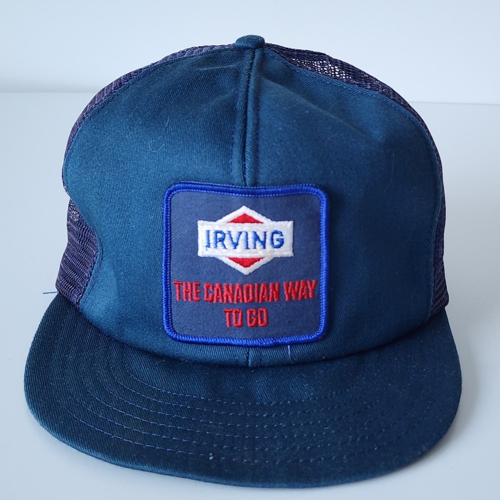 Vintage Irving Trucker Hat Patch 80s SnapBack Victory‎ Caps Canada Blue Baseball